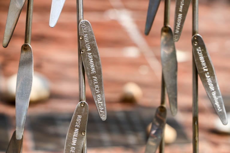 Close-up on the names inscribed on the leaves of the tree of life in budapest