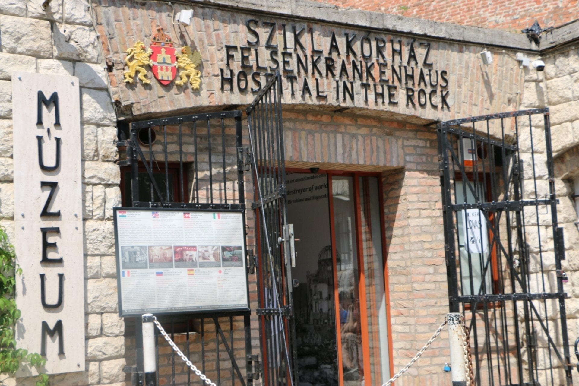 Entrance to the Hospital in the Rock, a stop on a self-guided walking tour of Budapest.