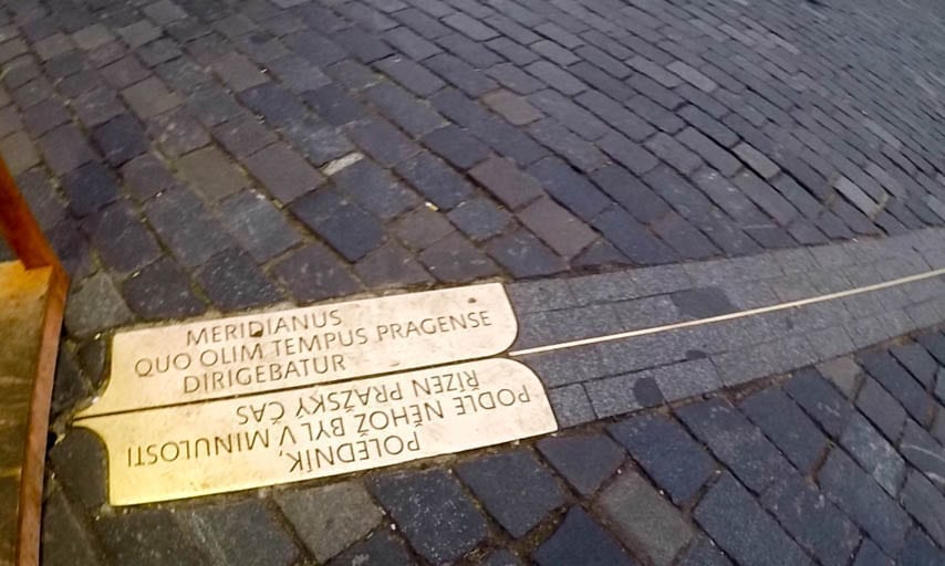 The Prague Meridian in Old Town Square. Avoid the crowds in Prague by coming to Old Town early in the morning.