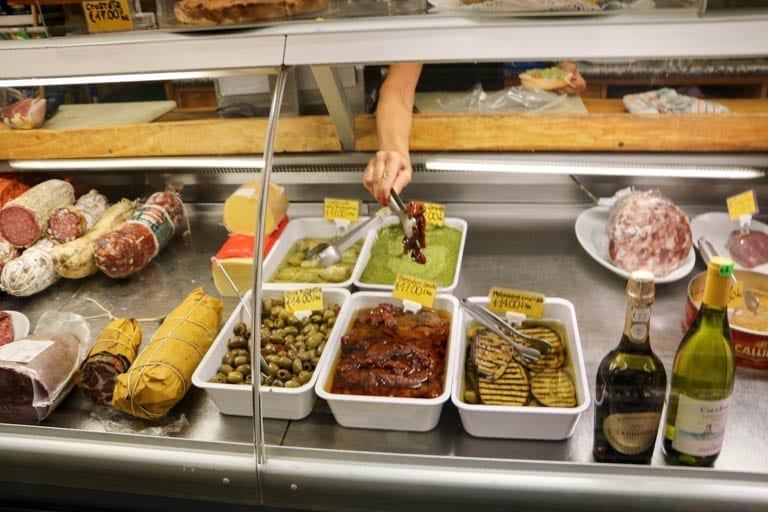 Deli counter in Siena, Italy with the perfect sandwich