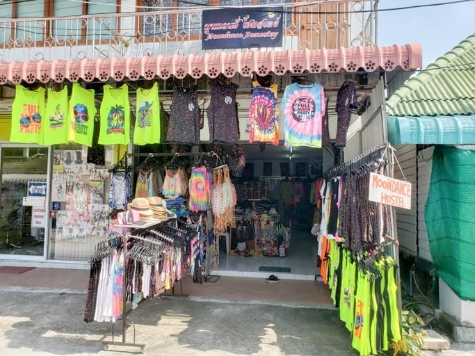 full moon party attire for sale at one of the shops before the Full Moon Party in Thailand