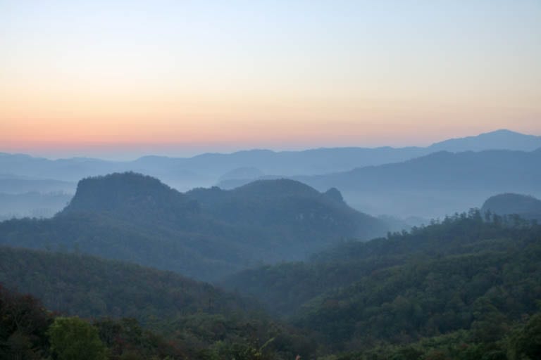 Winter fog in the mountains of Thailand near the Cave Lodge