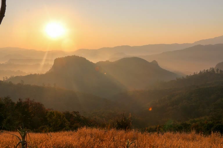 Sunrise in the mountains of Northern Thailand near the Cave Lodge.