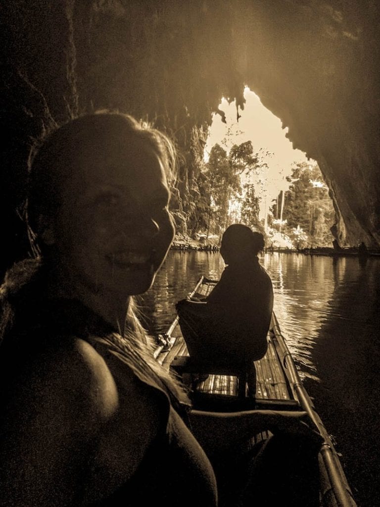 Bamboo Raft in Tham Lot Cave in Thailand