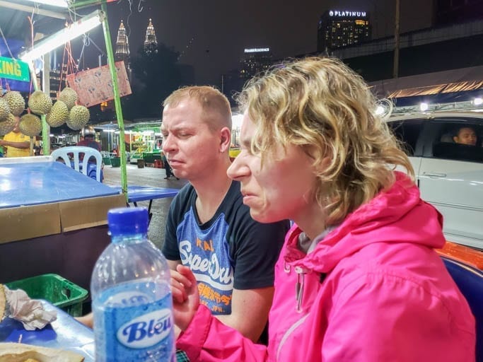 Durian fruit at malay market on a malaysian street food tour