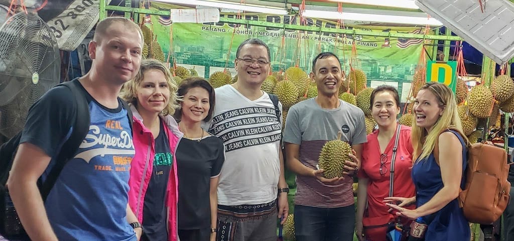 A tour group on a malaysian street food tour in Kuala Lumpur