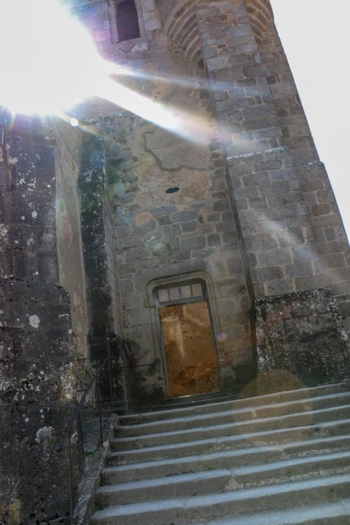 Sun shines on the remains of the church of Oradour-sur-Glane in the martyr village of France