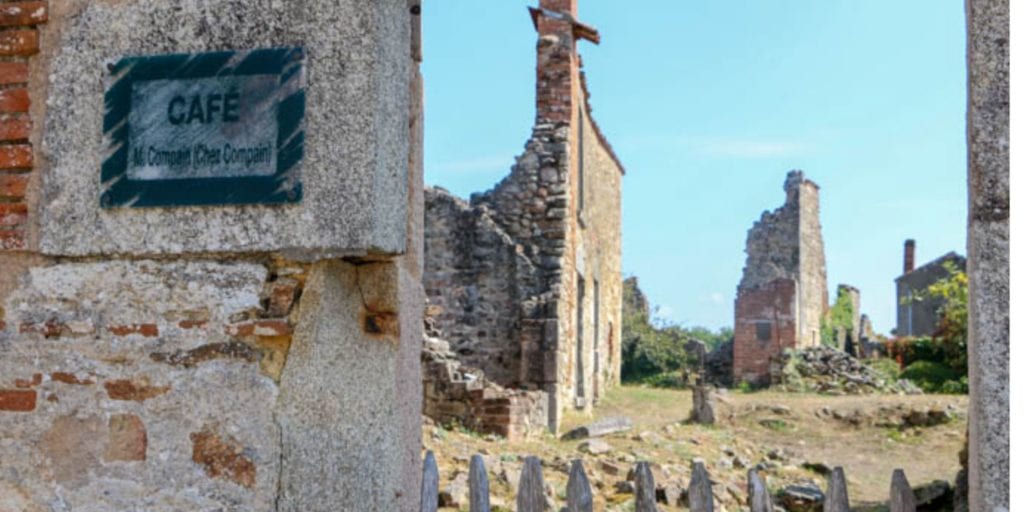 a burned cafe in Oradour-sur-glane