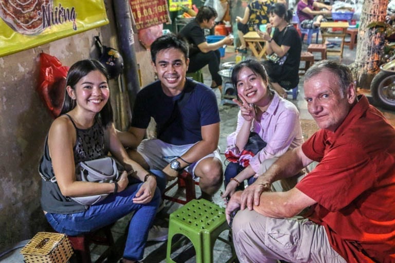 A tour group on a Hanoi food tour