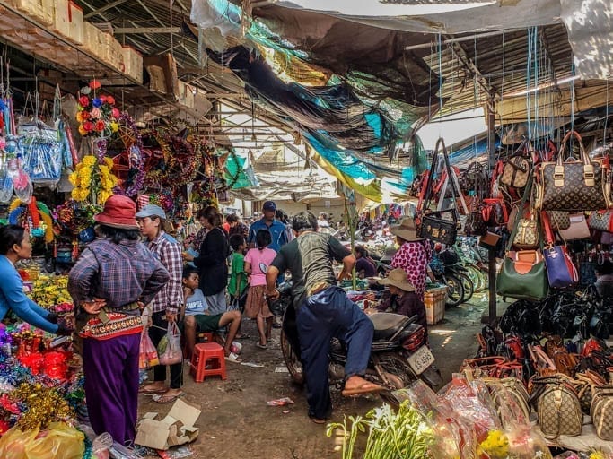 A jumble of goods for sale at Old Market in Siem Reap