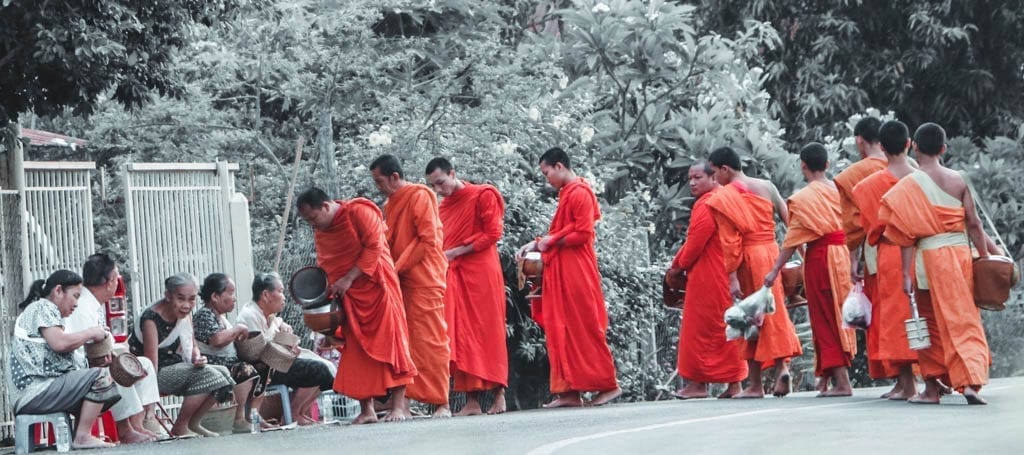 Collecting of alms in Luang Prabang