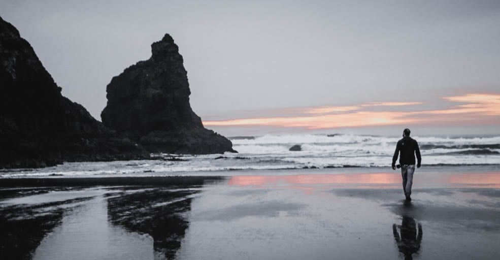 Haystack Rock at sunset. Cannon Beach, Ore.