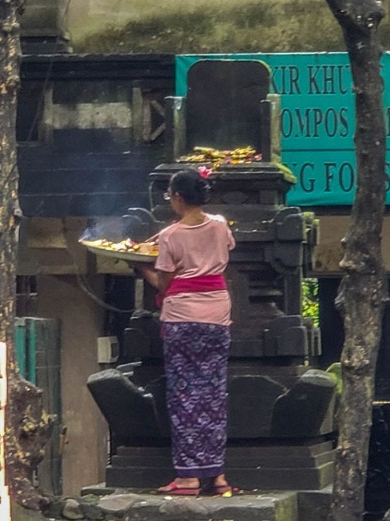 Ritual offerings in Bali, part of life on Monkey Forest Road