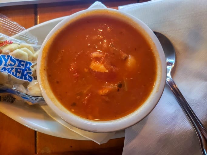 Warren House Pub Manhattan-Style Clam Chowder in Cannon Beach.