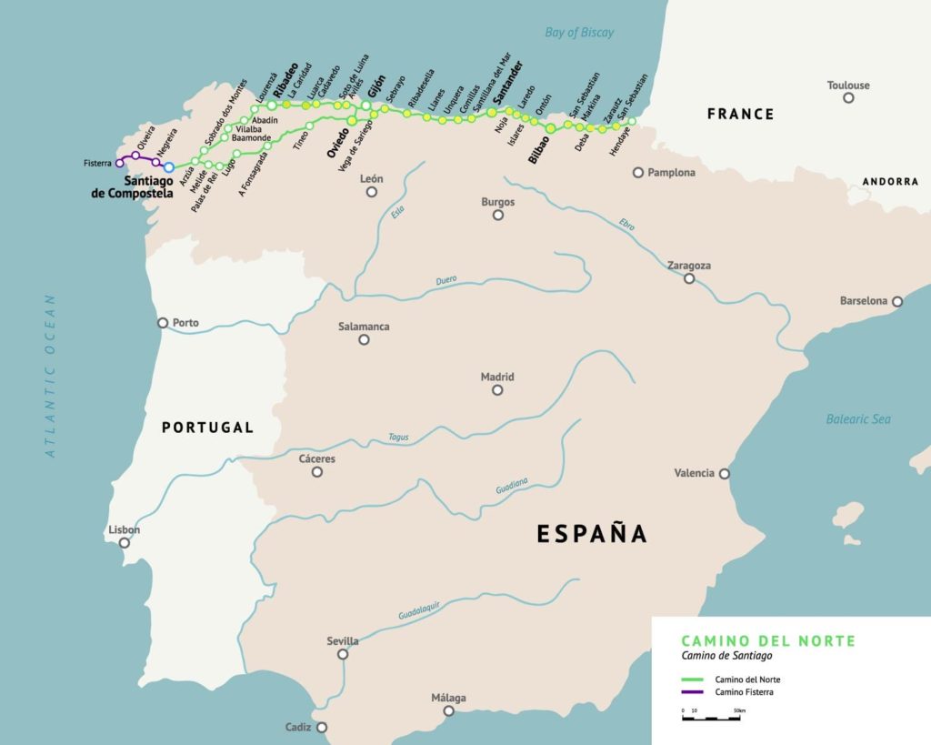 Map of camino del norte