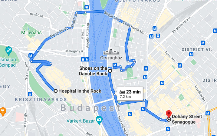 map of the must-see WWII sites of Budapest