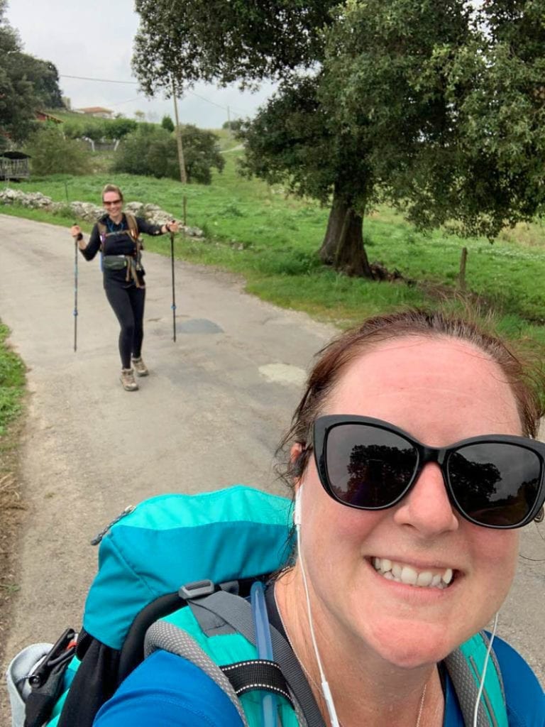 Two pilgrims express joy on the Camino del Norte