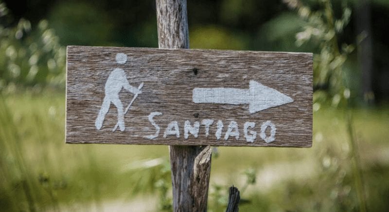 Sign to Santiago on the Camino de Santiago