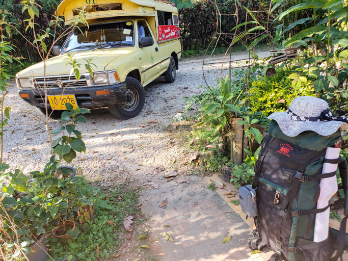 My suitcase next to the "taxi" in Chiang Dao Thailand