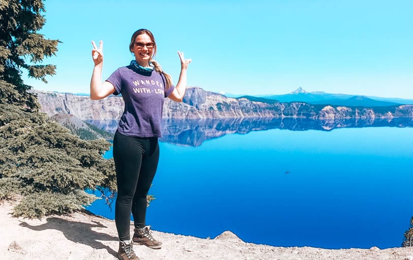 Woman visiting Crater Lake