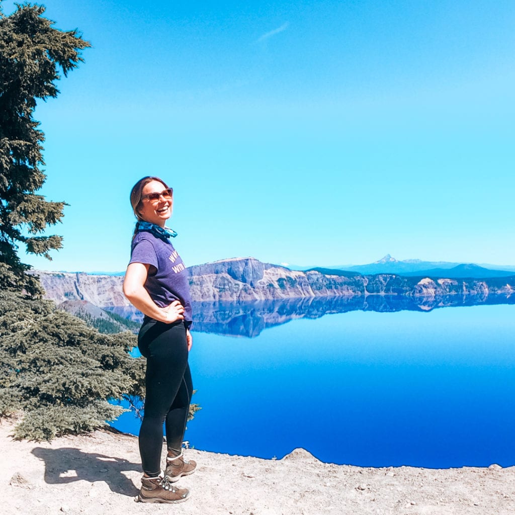 woman at crater lake on Garfield Peak Trail