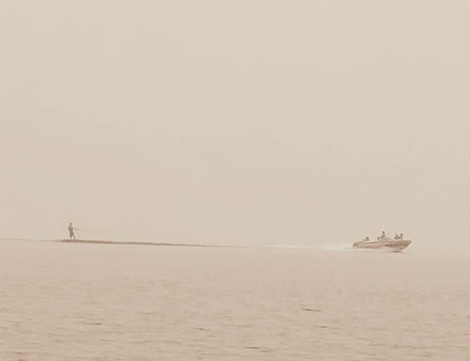 A wakeboarder on Lake Coeur d'Alene durng the smoke from the western fires