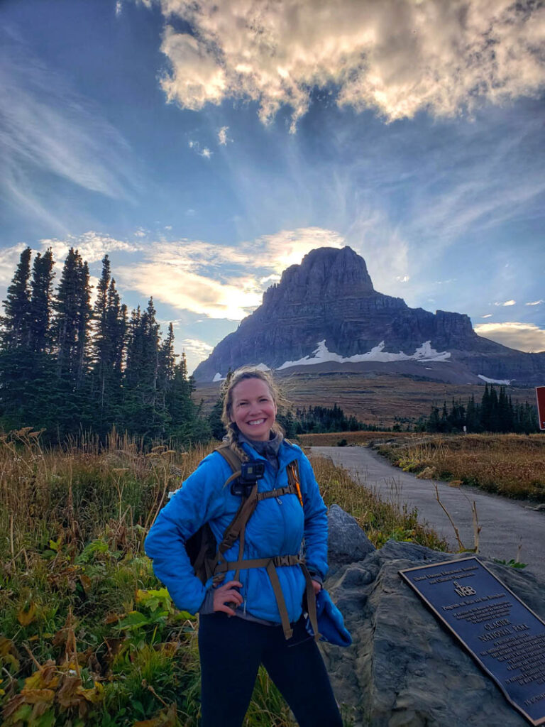 woman at hidden lake trail in west glacier national park