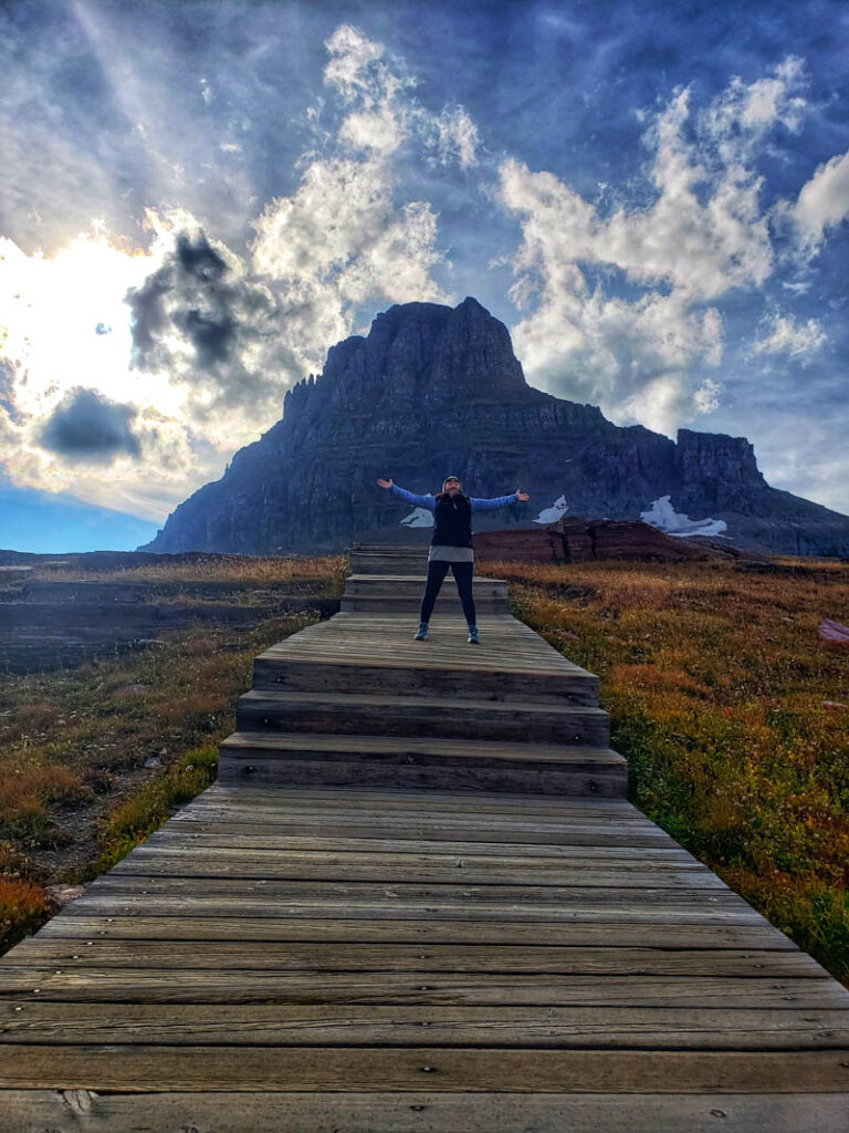 A woman at Glacier National Park after the smoke cleared