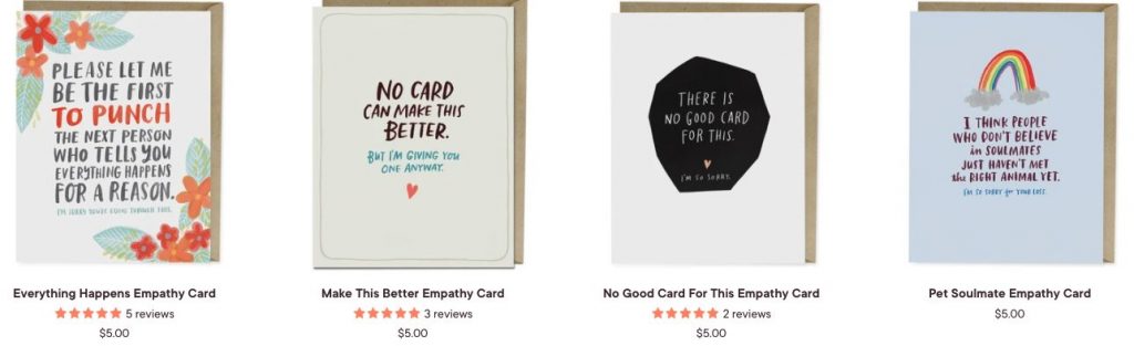 empathy cards with what to say when someone dies