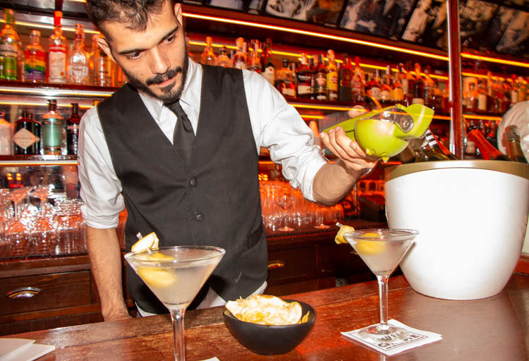 Pouring drinks at Museo Chicote in Madrid