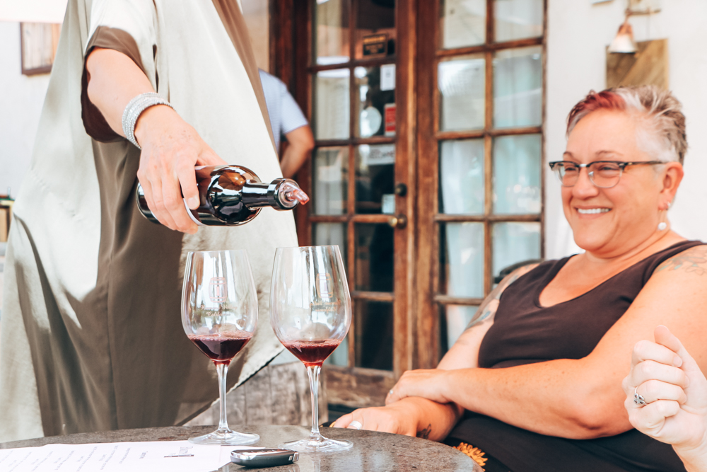 Wine tasting at Barrel 1, one of the largest Ramona wineries