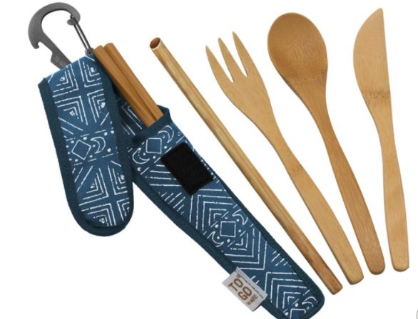 A bamboo utensil set is a must-have sustainable travel product