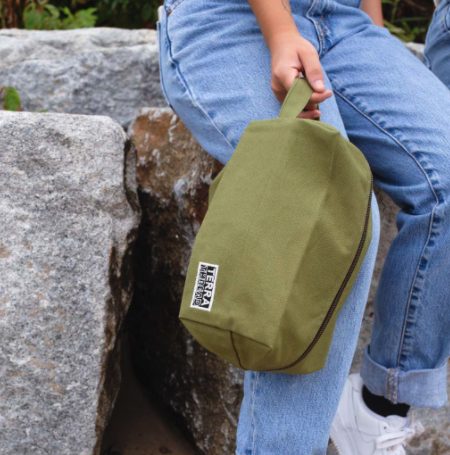 a sustainable toiletry bag made from organic cottton