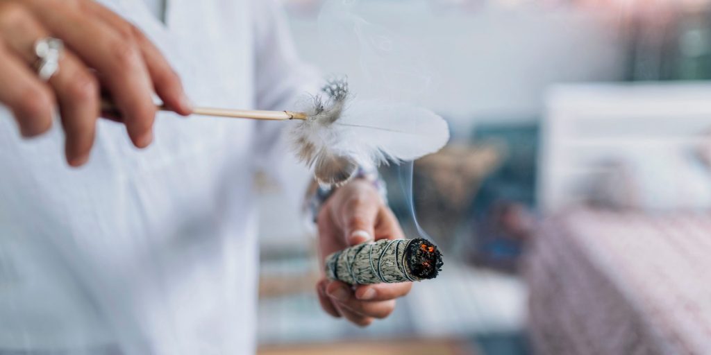 Part of the Samhain circle ceremony is a cleansing sage ritual